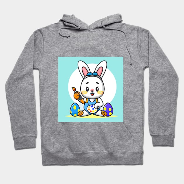 Easter Bunny Coloring Eggs, Easter Bunny Painting, Cute, Fun, in Blue Hoodie by 1FunLife